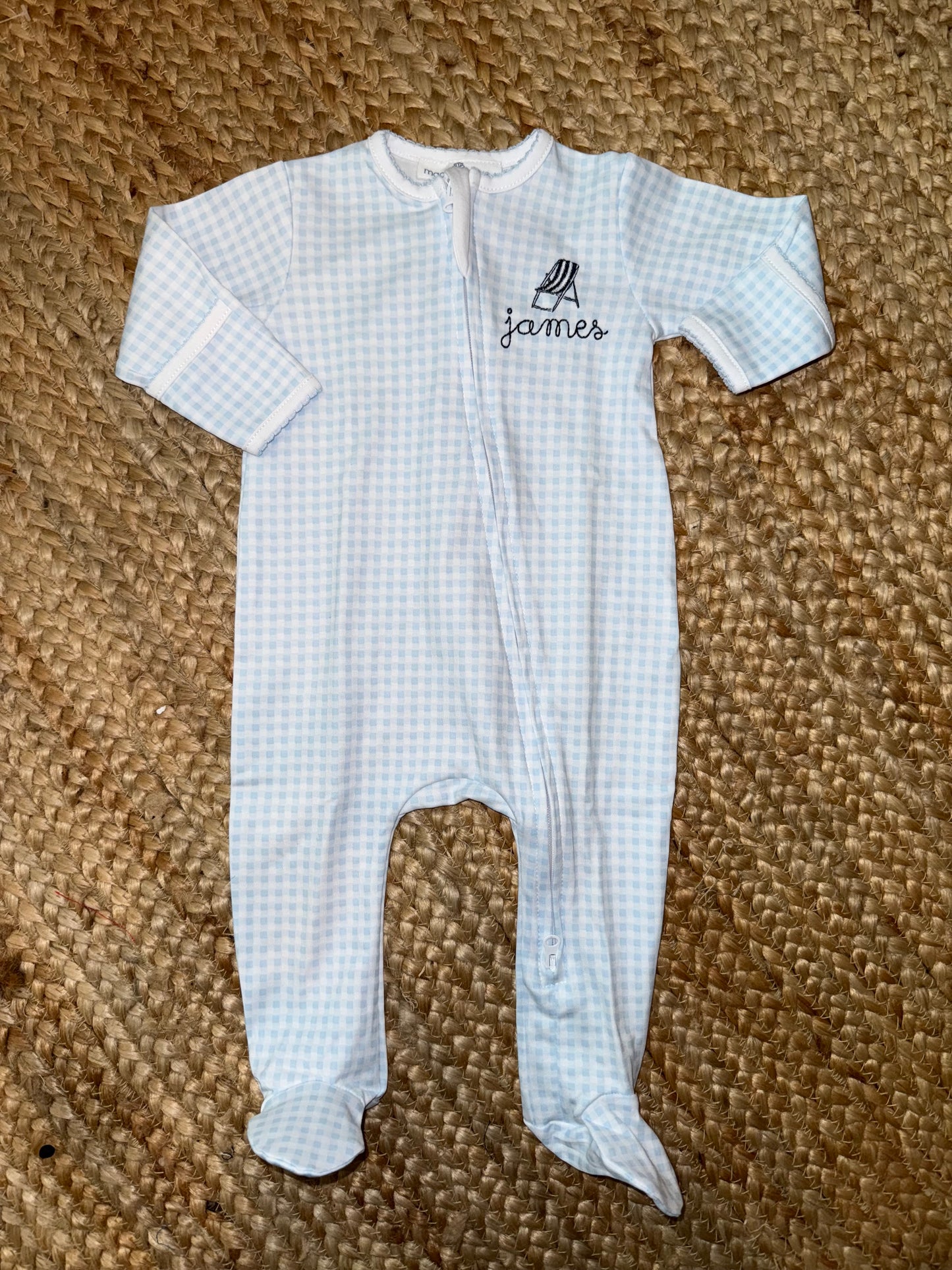 Mini Checks Zipper Footie - Blue
