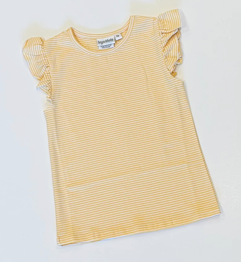 Flutter Sleeve Striped Short Sleeve Shirt (Girls)