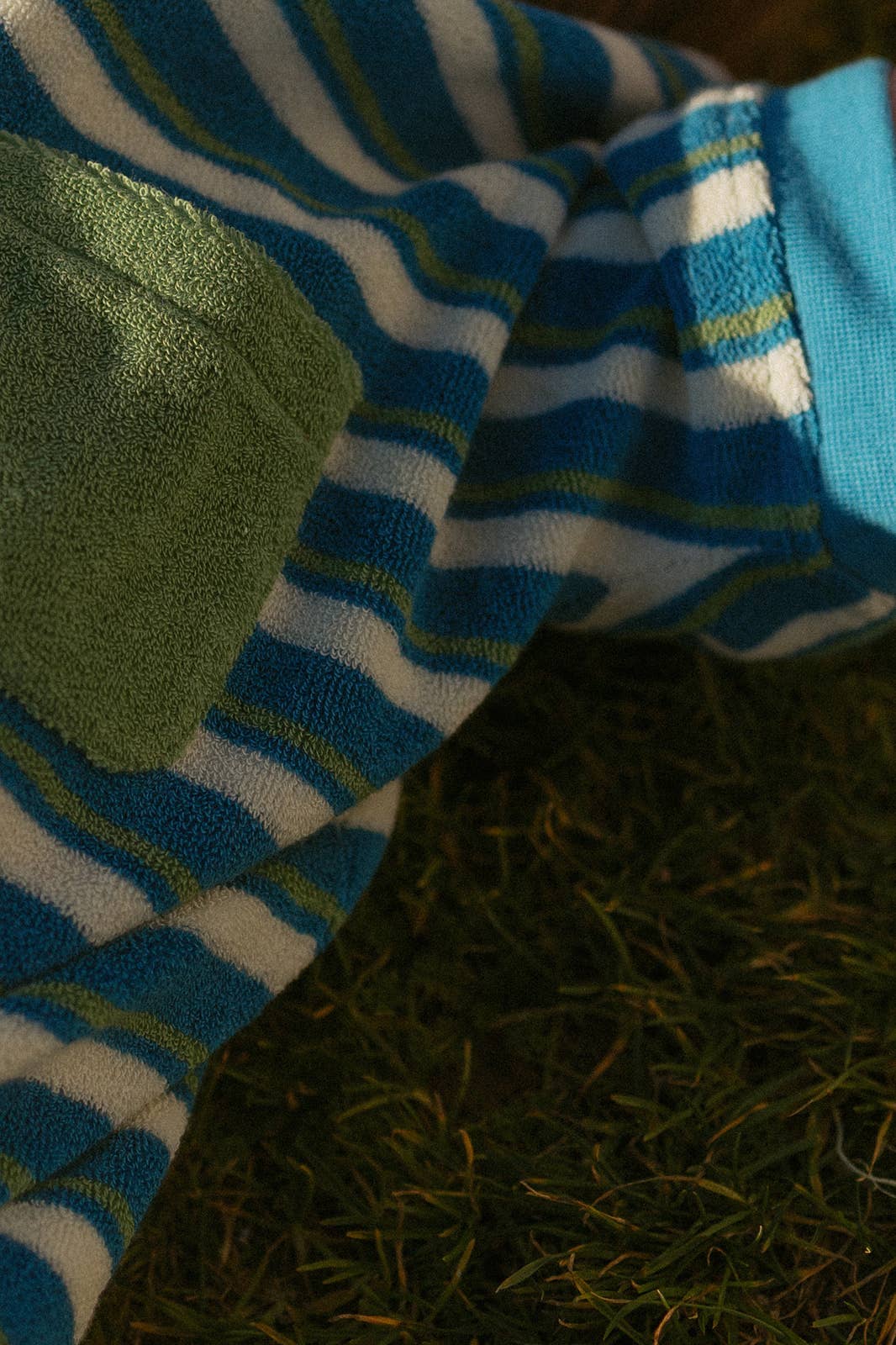 Callie Romper in Thin Blue Green Stripe
