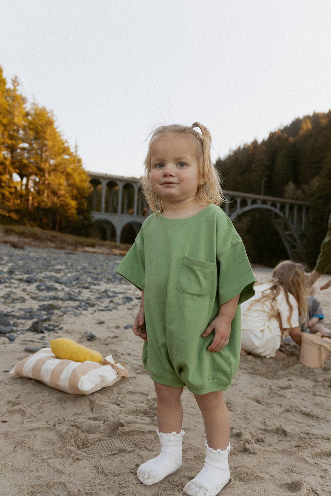 Cory Pocket Romper in Aspen Green