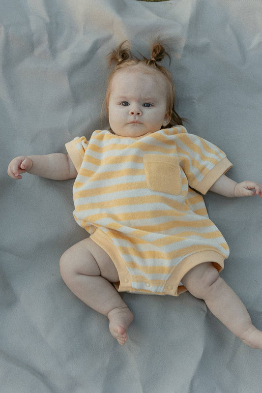 Callie Romper in Yellow Stripe