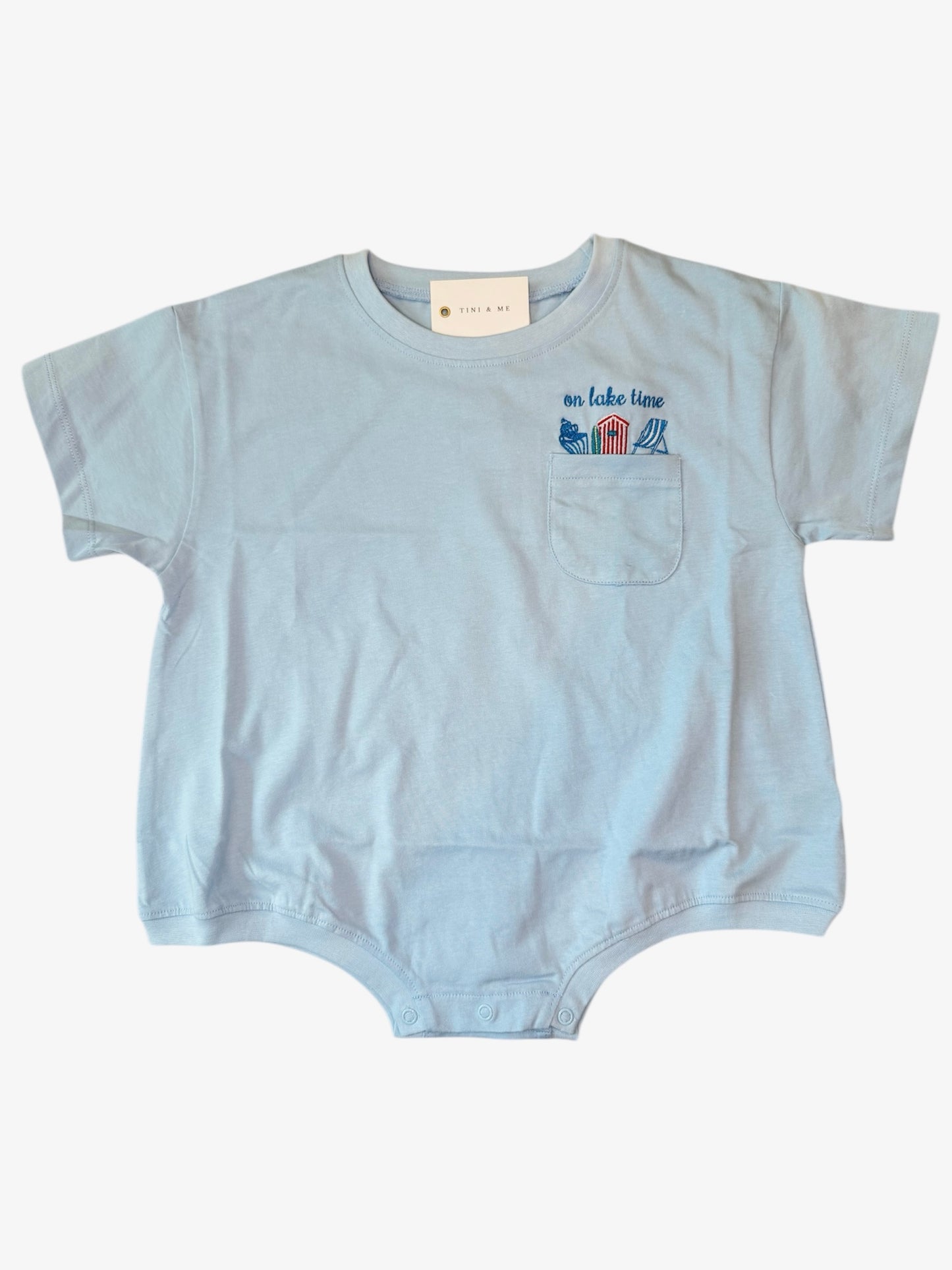 Cory Pocket Romper in Dream Blue