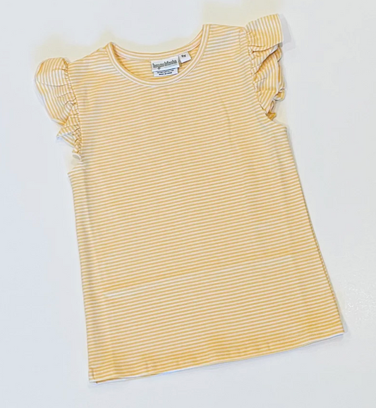 Flutter Sleeve Striped Short Sleeve Shirt (Girls)