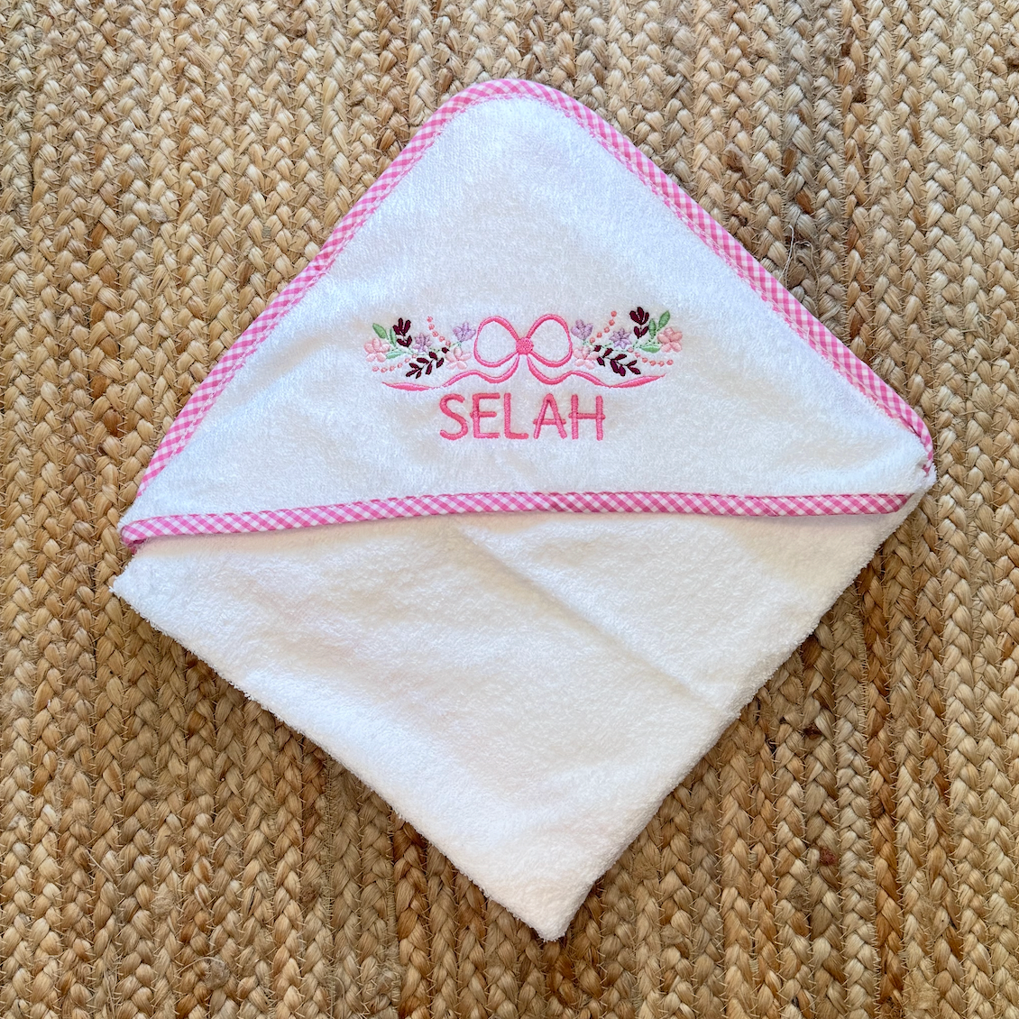 Gingham Trim Hooded Towel