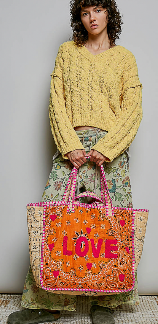 Love Bandana Quilted Tote Bag