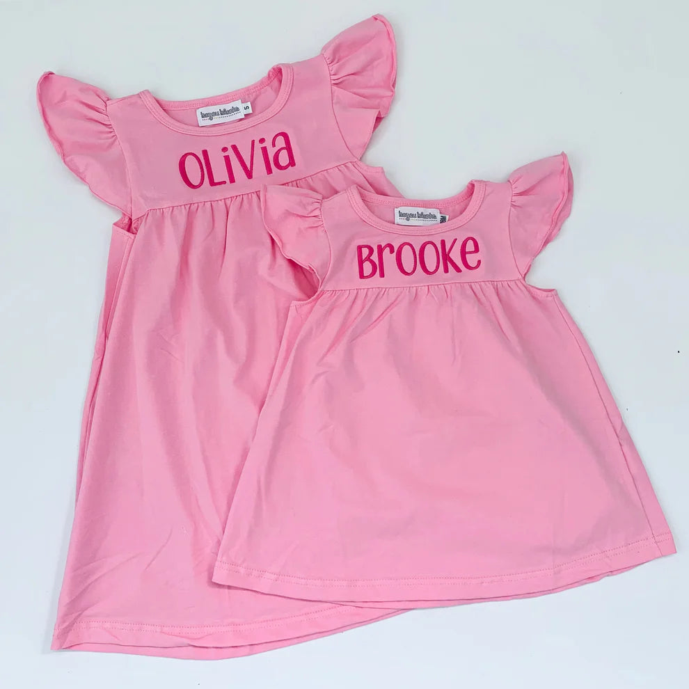 Pink Flutter Sleeve Dress
